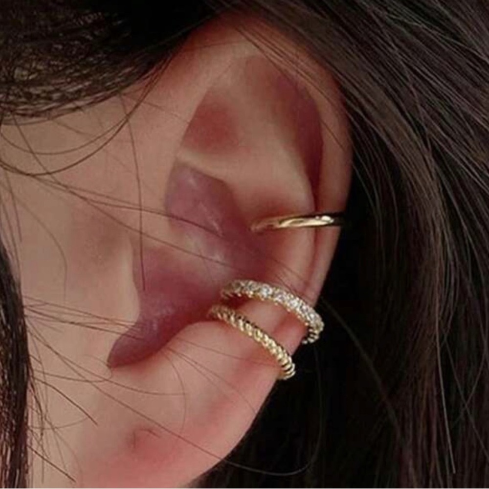 Gold Rhinestone 3pc Ear Cuffs